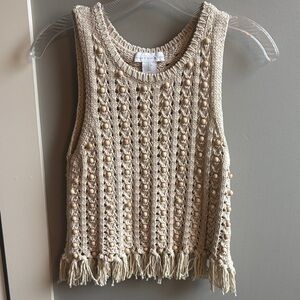 House of Harlow 1960 small ivory beaded fringe cotton tank sleeveless sweater